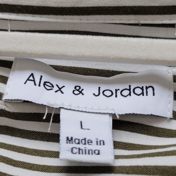 Alex & Jordan Green Striped Long Sleeve Button Up Blouse Large - Picture 8 of 9